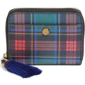 J. CREW Plaid Print Leather Card Case